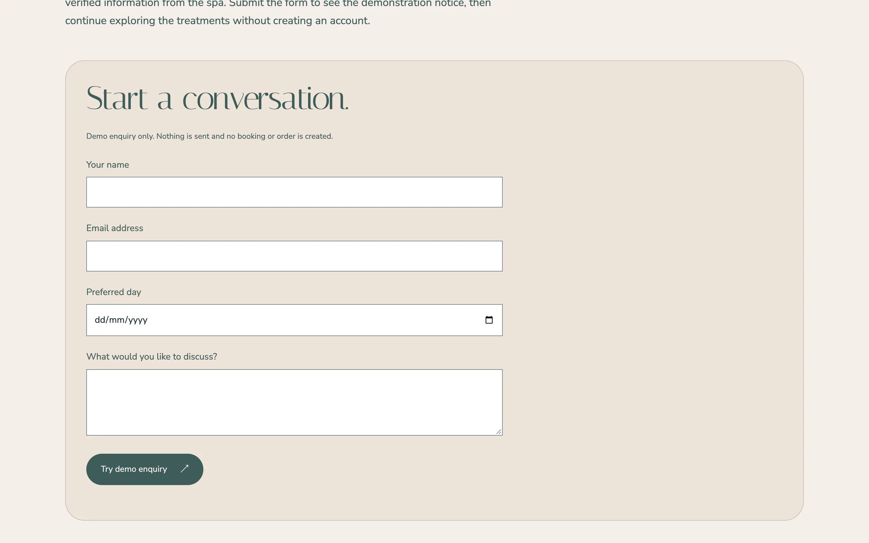 Day spa demo — A clear next conversation