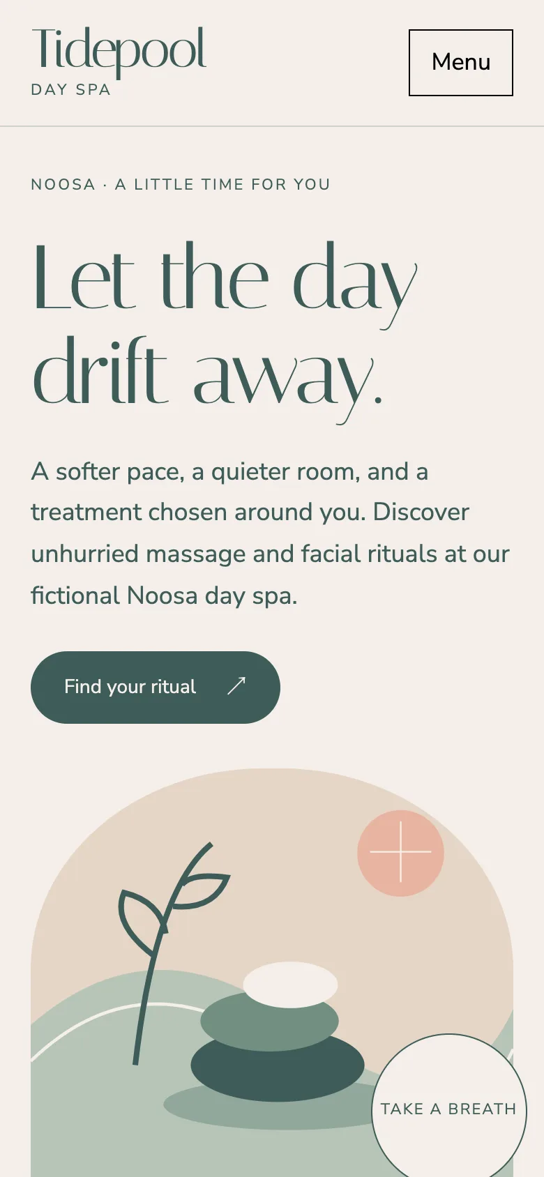 Day spa demo website on a phone