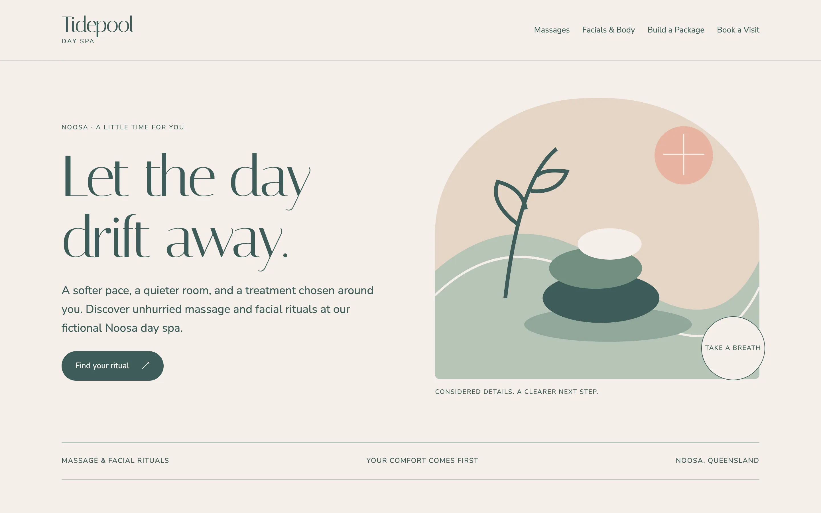Day spa demo website on a desktop browser