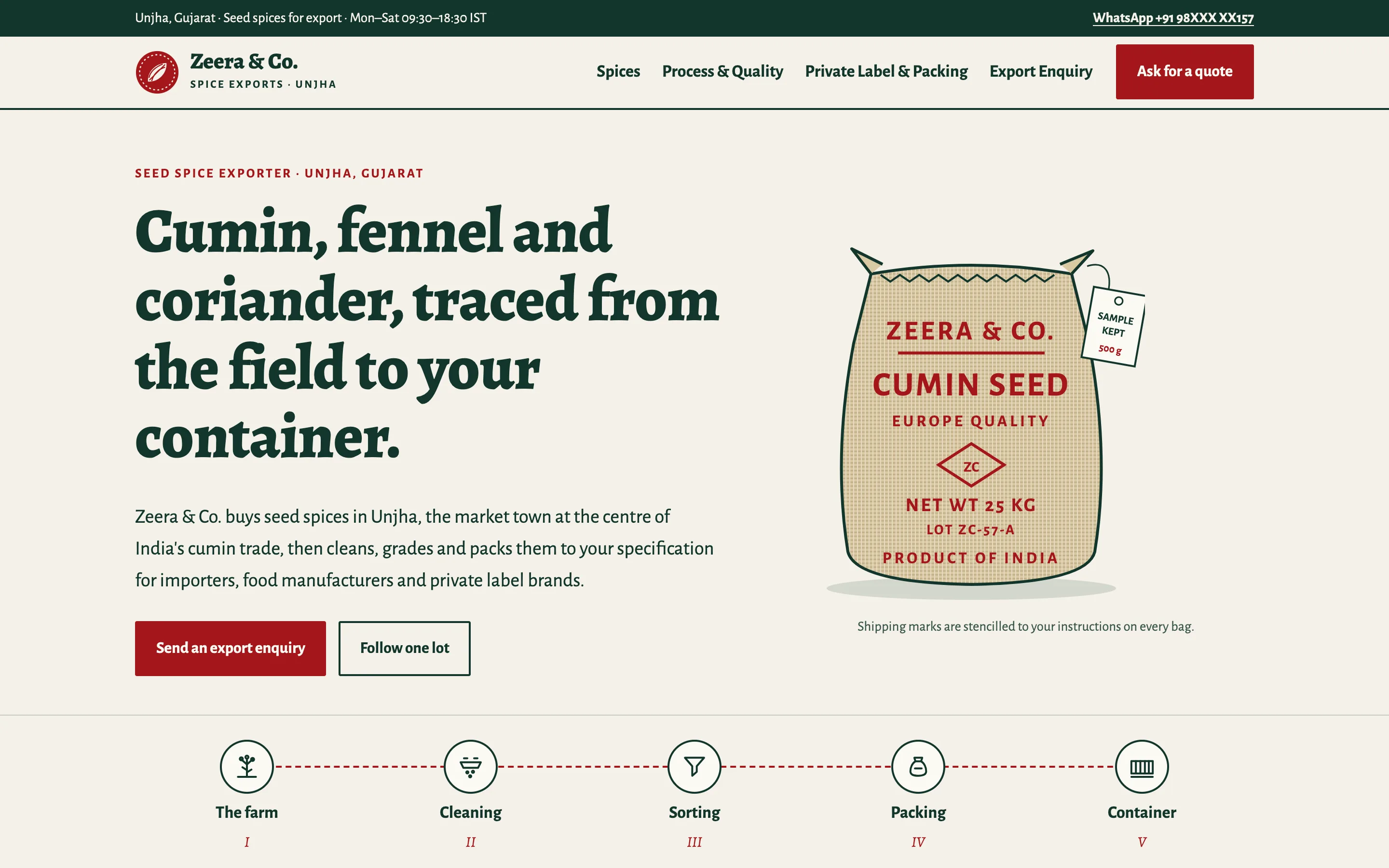 Spice exporters demo website on a desktop browser