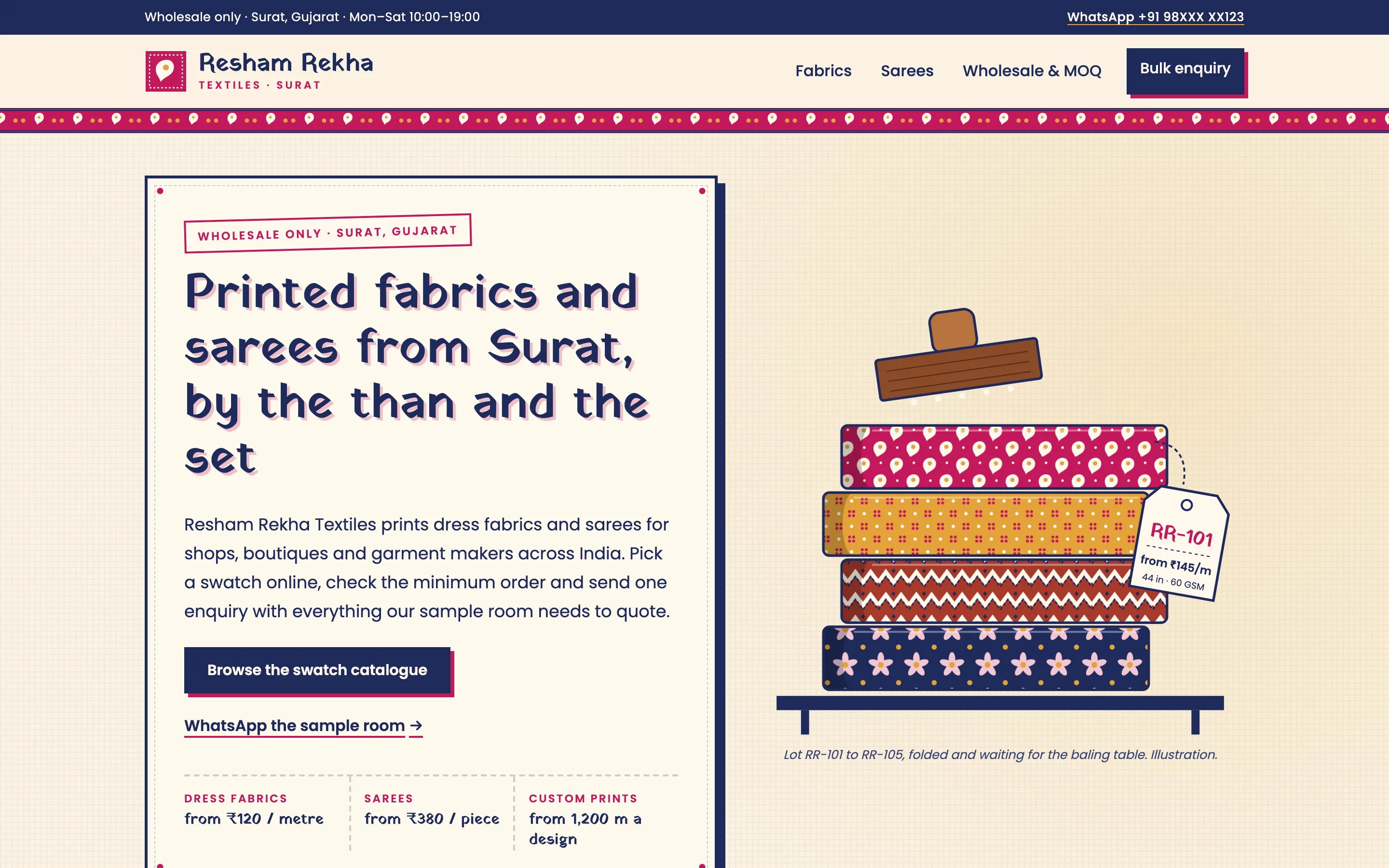Textile manufacturers demo website on a desktop browser