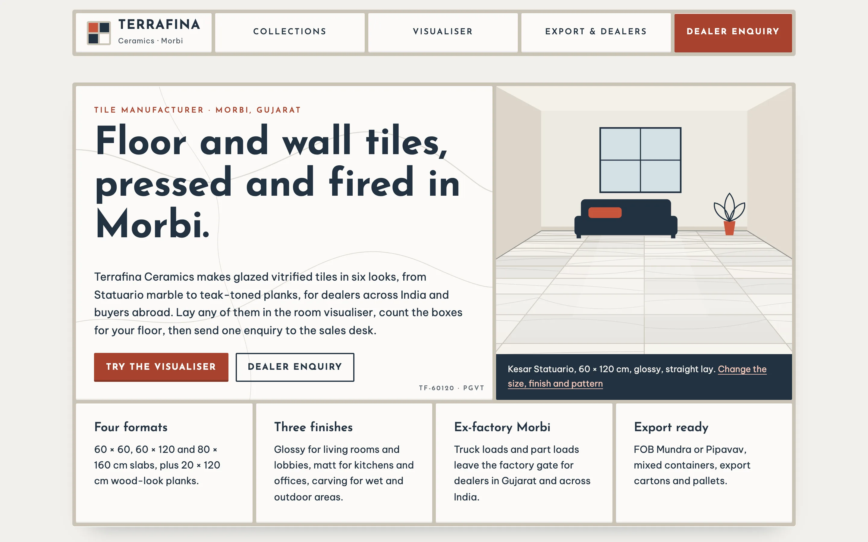 Tile manufacturers demo website on a desktop browser