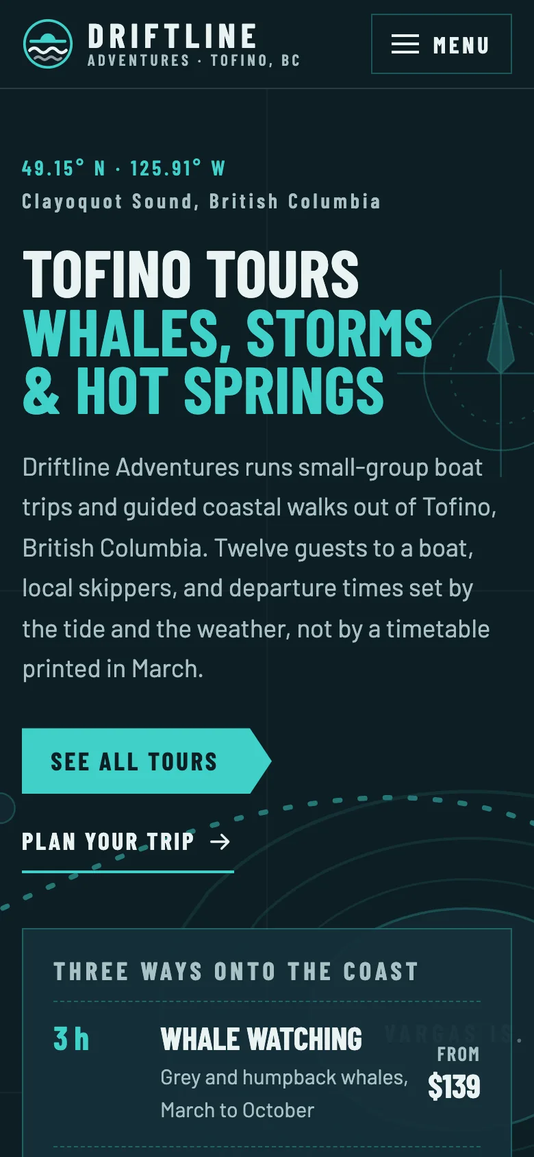 Tour operators demo website on a phone