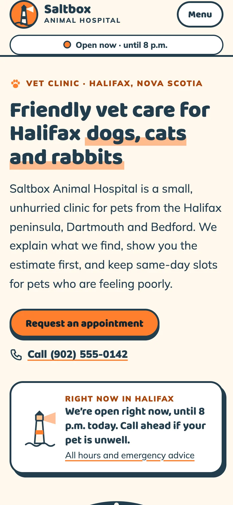 Veterinary clinics demo website on a phone