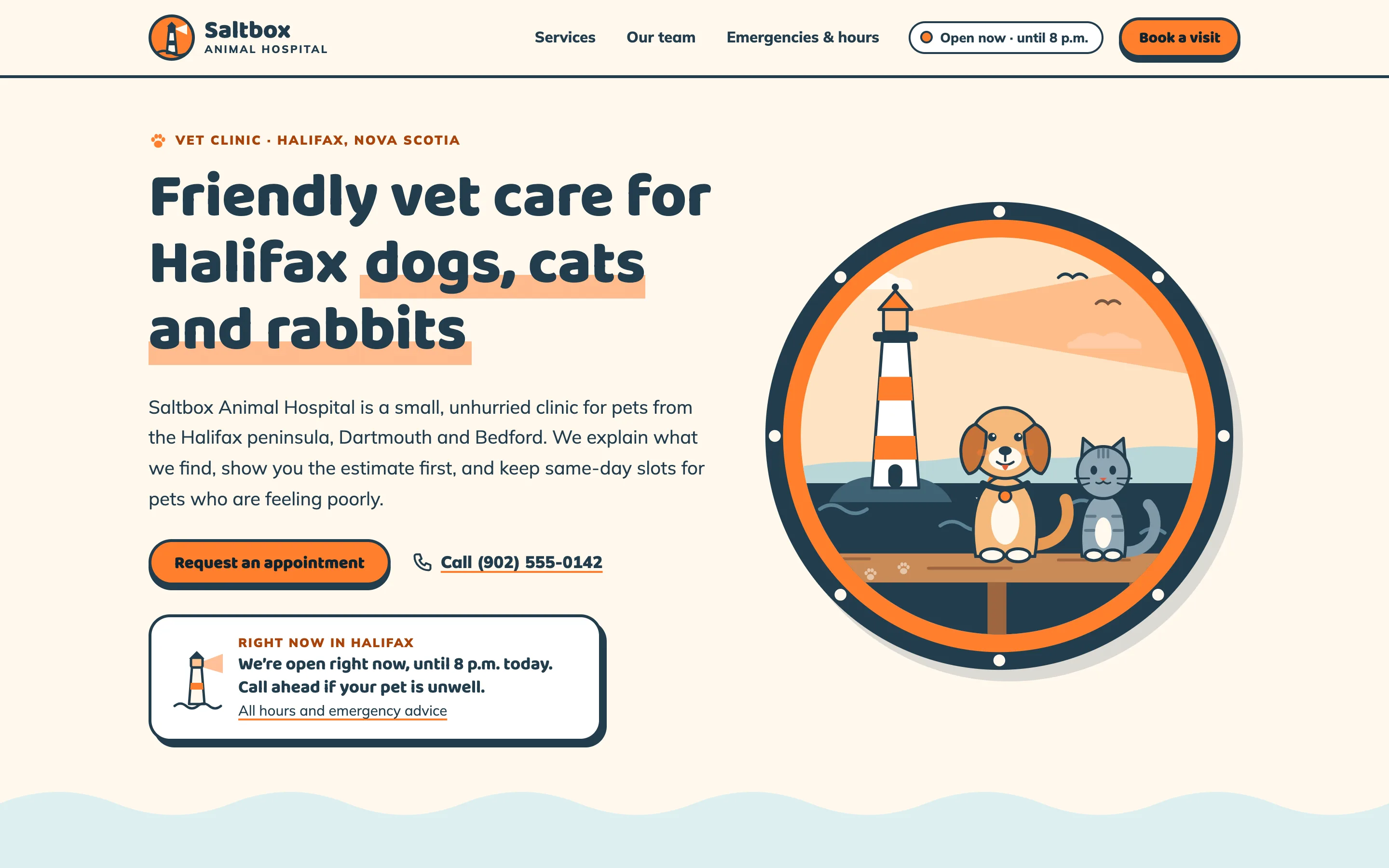 Veterinary clinics demo website on a desktop browser