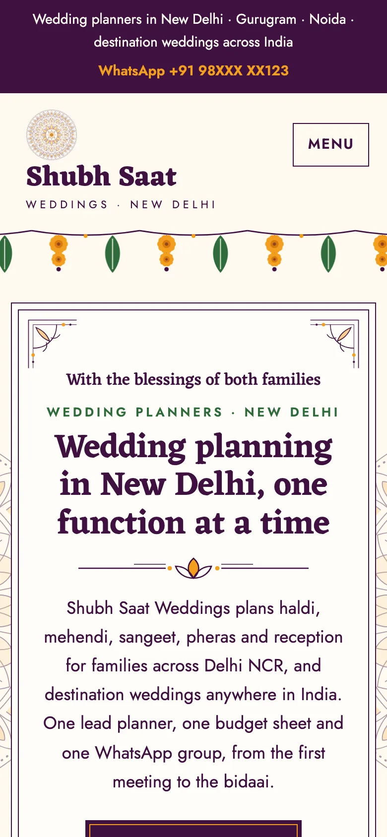 Wedding planners demo website on a phone
