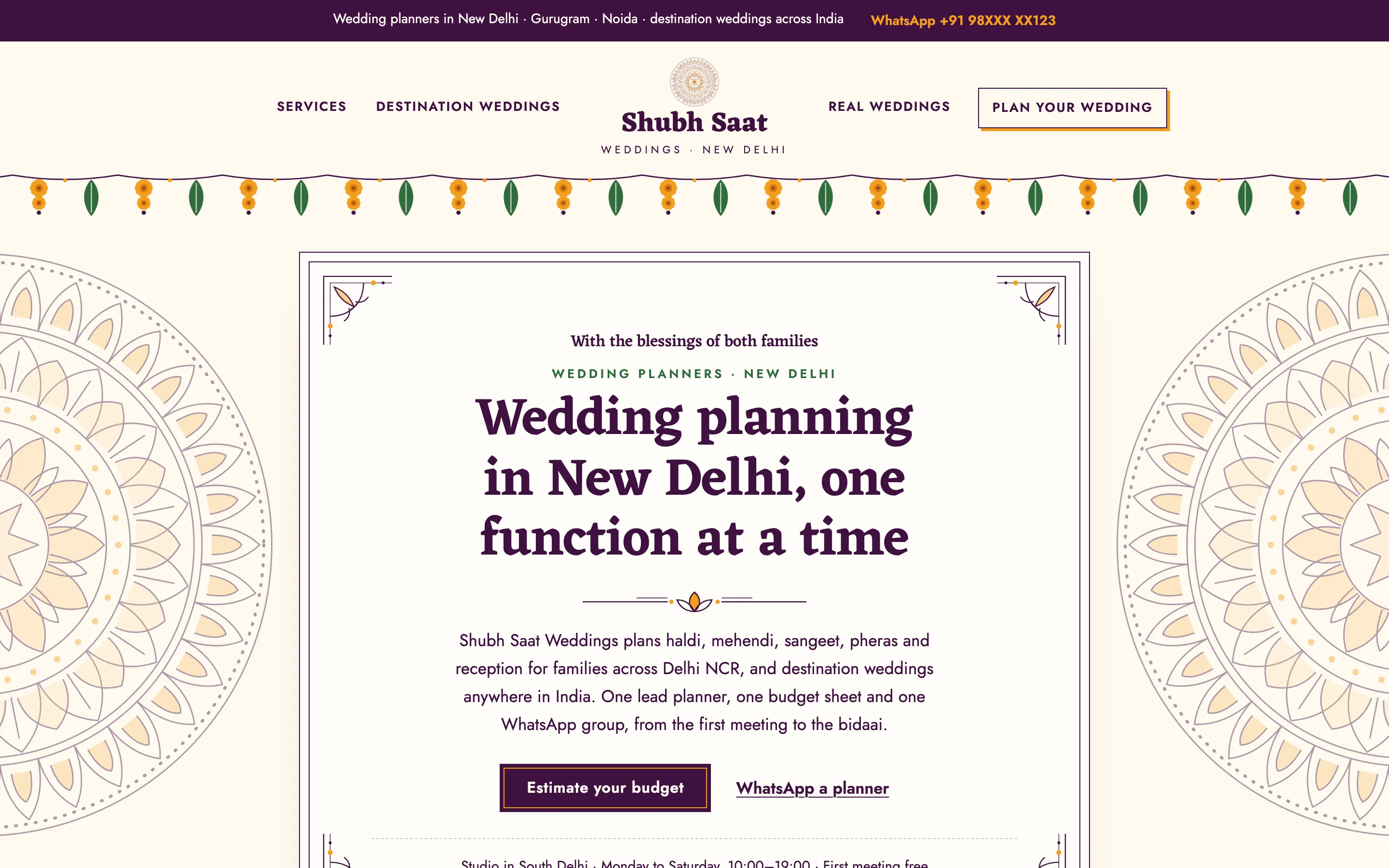 Wedding planners demo website on a desktop browser