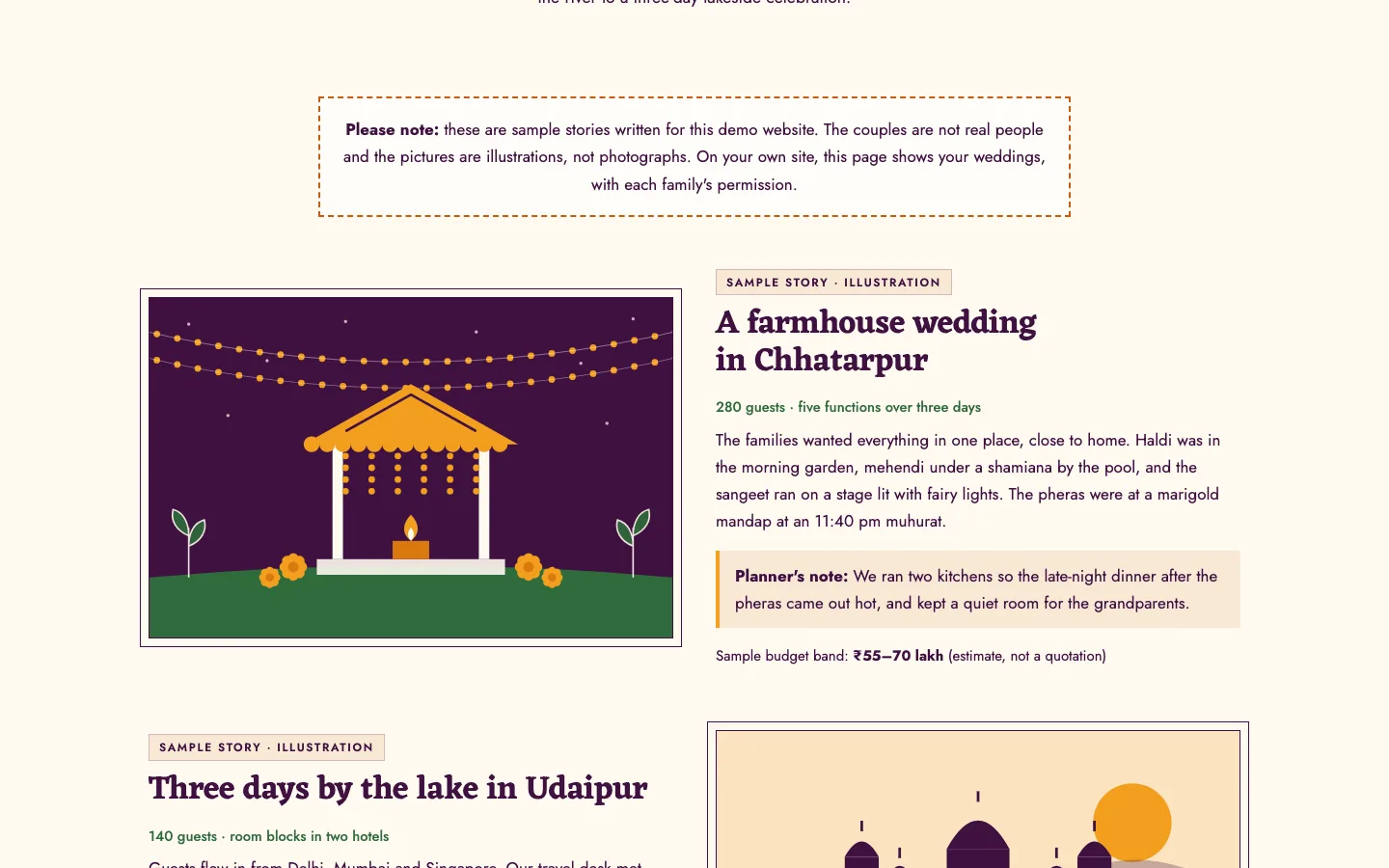 Wedding planners demo — Real Weddings, as sample stories