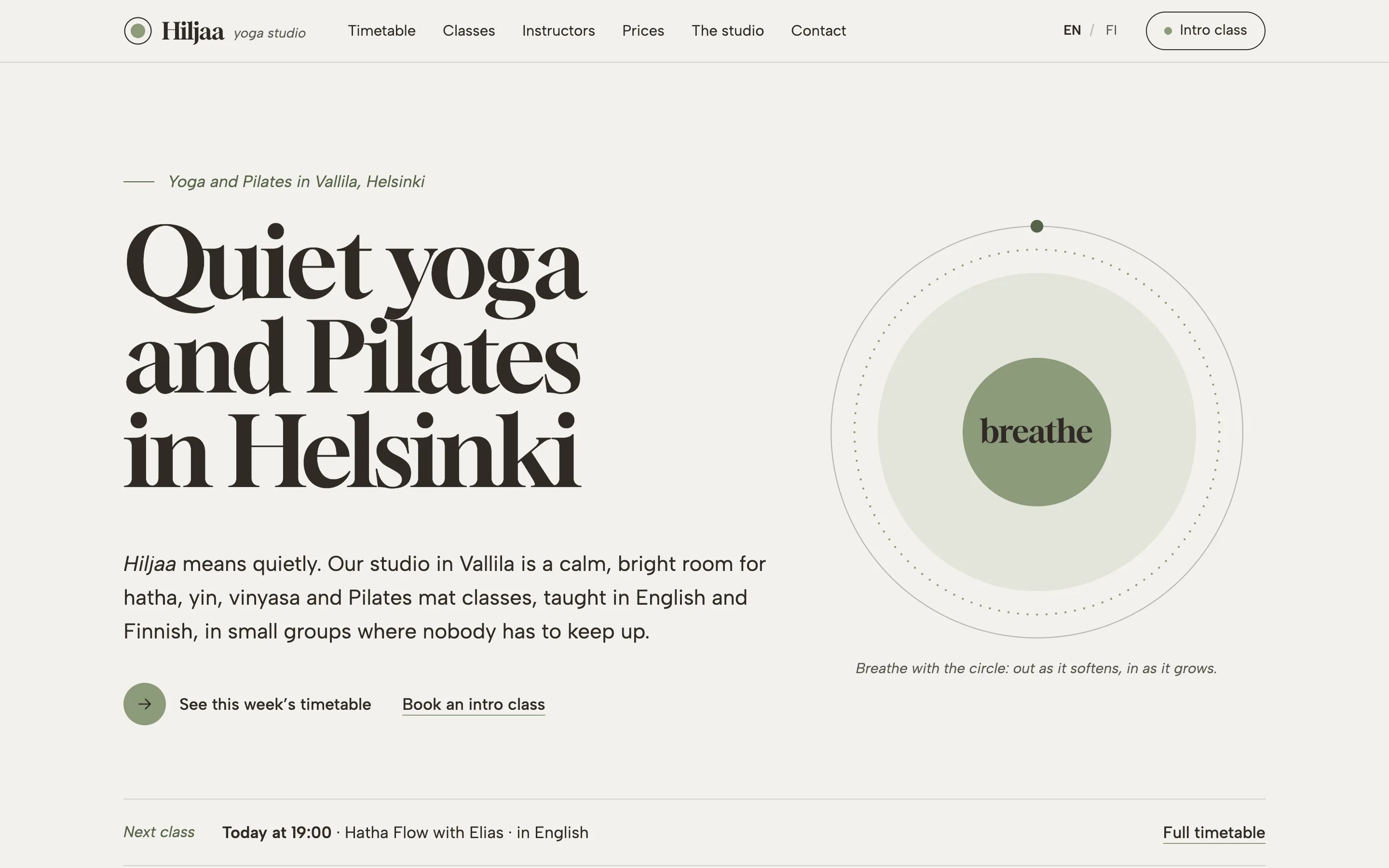 Yoga and Pilates studios demo website on a desktop browser